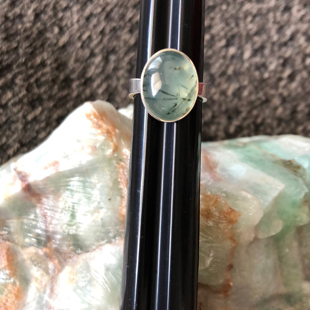 Moss agate Sterling silver ring stamped 925